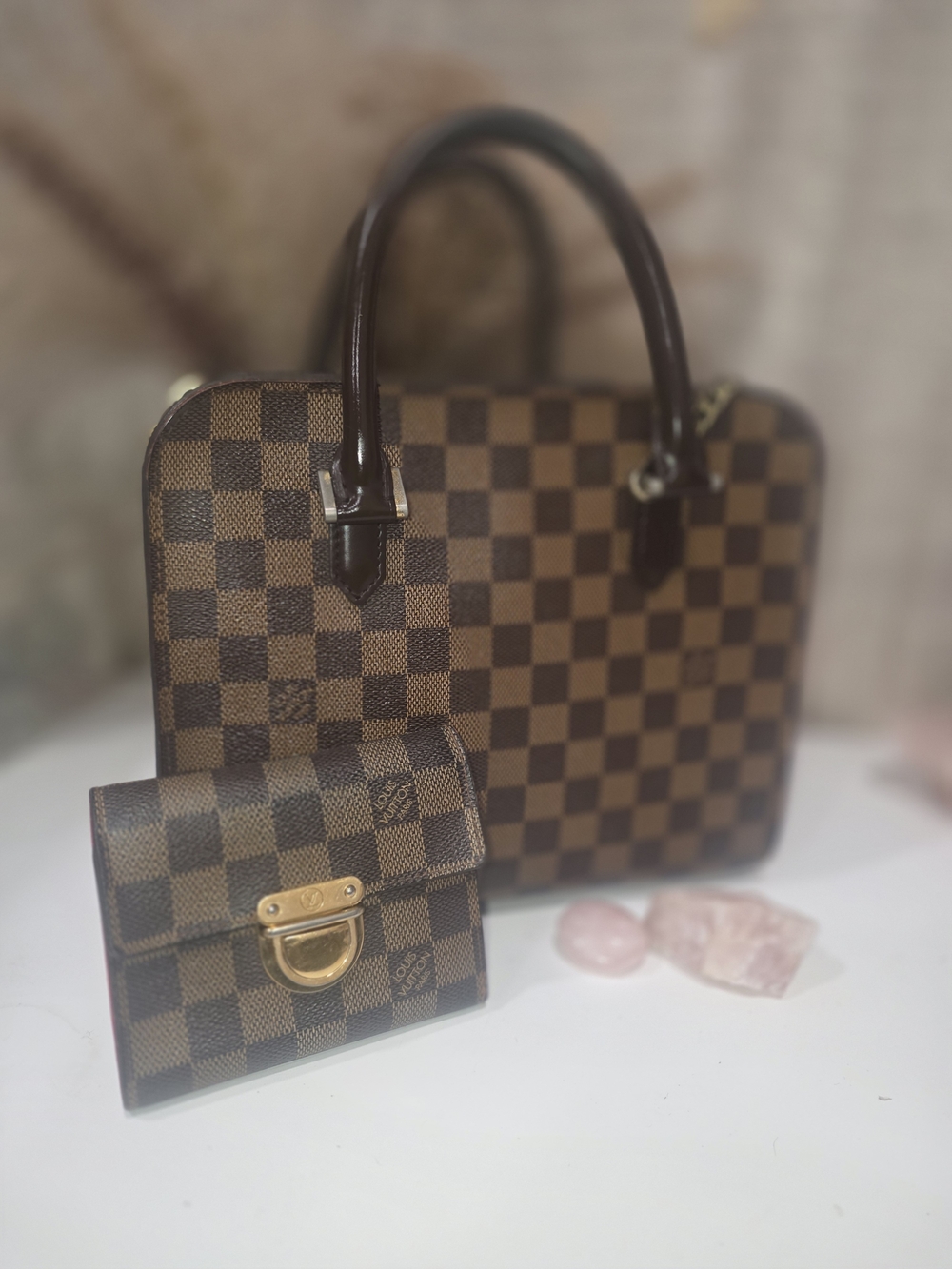 Louis Vuitton Triana handbag crafted from Damier Ebene coated canvas w Wallet